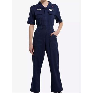 Hot Topic Social Collision Patches Navy Jumpsuit Navy Blue Nwt Medium